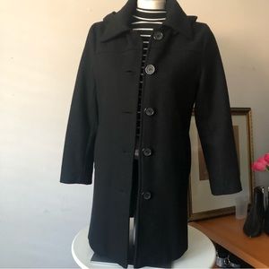 LIKE NEW, Zaha Girl Black Single Breasted Pea Coat With  Hood Size S